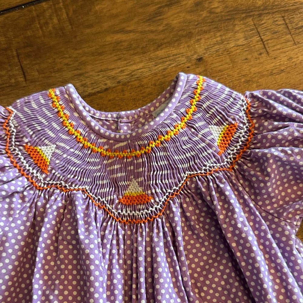 Remember Nguyen Purple Polka Dot smocked Baby Romper